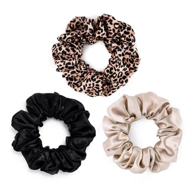 Silk Works Women's Rose Gold / Black / Neutrals Rose Gold Leopard Mixed  Large Scrunchie Set In Multi