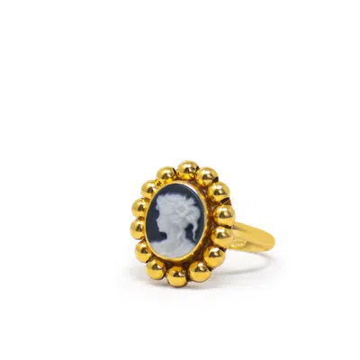 Vintouch Italy Women's Black / Gold Gold-plated Black Mini Cameo Beaded Ring In Multi
