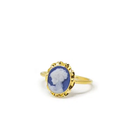 Vintouch Italy Women's Gold / Blue Gold-plated Blue Mini Cameo Stacking Ring In Multi