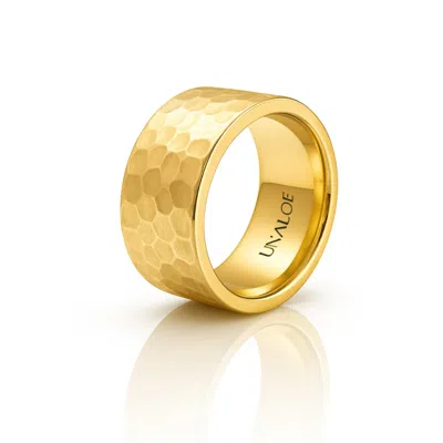 Unaloe Men's Ring Francesina Wide Band In Hammered Sterling Silver With Gold Plating In Gold