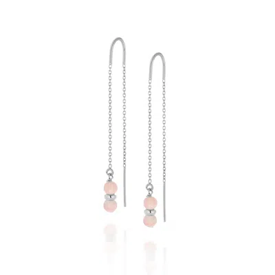 Nellou Jewellery Women's Silver / Pink Fall Birthstone Earrings October Pink Opal Sterling Silver In Multi