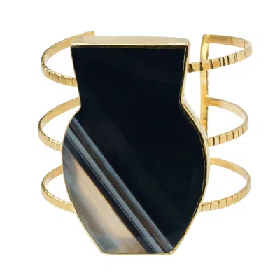Yaa Yaa London Women's Grey / Black / Gold Black Grey Gemstone Gold Body Cuff Bracelet In Multi