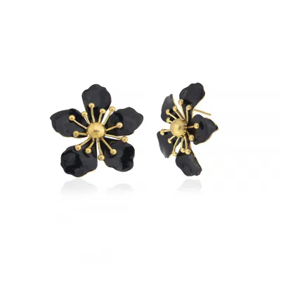 Milou Jewelry Women's Magnolia Flower Earrings - Black In Black
