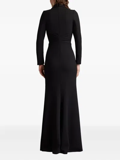 Tadashi Shoji Embroidered Crepe Flower Long Sleeve Body-con Gown In Black
