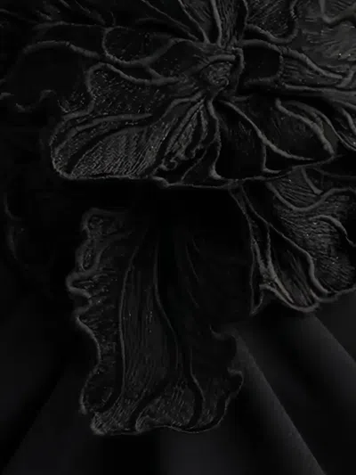 Tadashi Shoji Embroidered Crepe Flower Long Sleeve Body-con Gown In Black