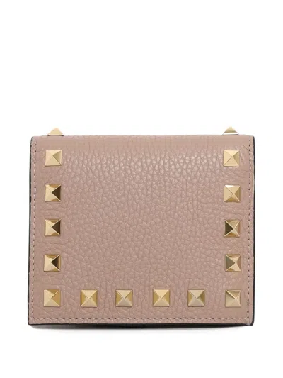 Valentino Garavani Rockstud Leather Bifold French Wallet In Poudre