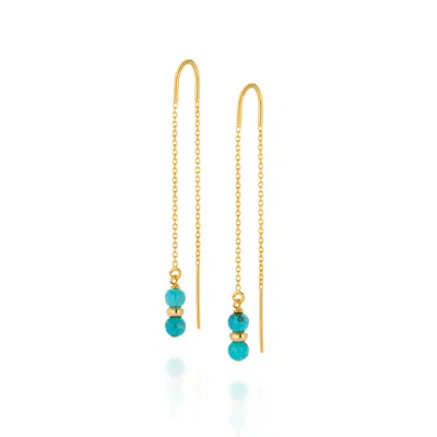 Nellou Jewellery Women's Gold / Blue Fall Birthstone Earrings December Turquoise Gold Plated Sterling Silver In Multi