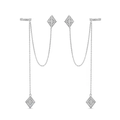 Sally Skoufis Women's Silver / White Sahara Asymmetric Earrings With Man Made Cz Diamond Stimulant In Sterling Sil In Multi