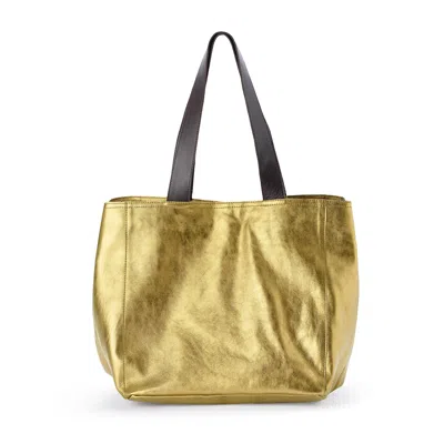 Juan-jo Women's Slouchy Tote Bag - Gold Soft Leather- Large Size In Gold