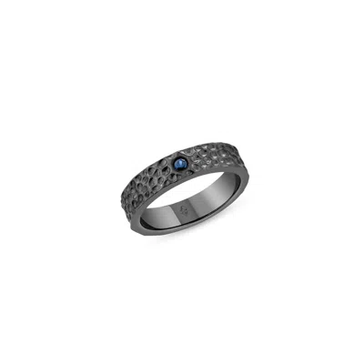 Sally Skoufis Men's Black / Blue Pioggia Ring With Natural Sapphire In Premium Black Rhodium In Multi