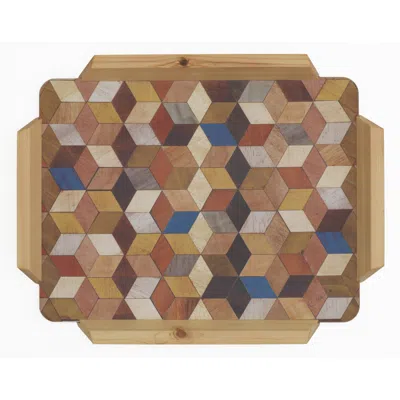 E. Inder Designs Tray In Warm Shades From The Leo Range. Solid Wooden Handles. Made Individually In The Cotswolds Eng In Multi