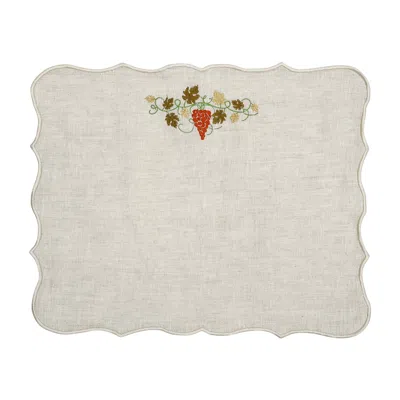 Km Home Collection Grape Embroidery Linen Placemats - Set Of 2 In Neutral