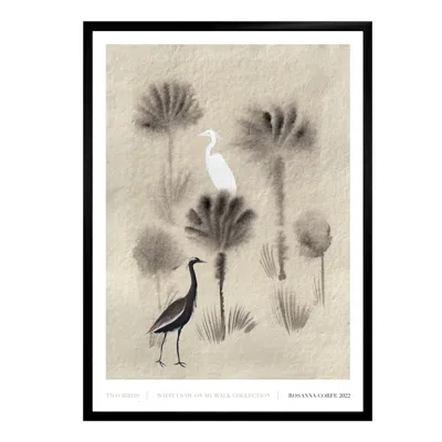 Rosanna Corfe Neutrals / Black / Grey A3 - Two Birds Print In Multi