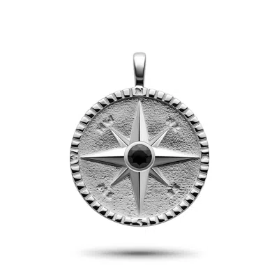 Rahul Patel Collection Men's Silver Nautical Compass Amulet With Black Spinel In Silver