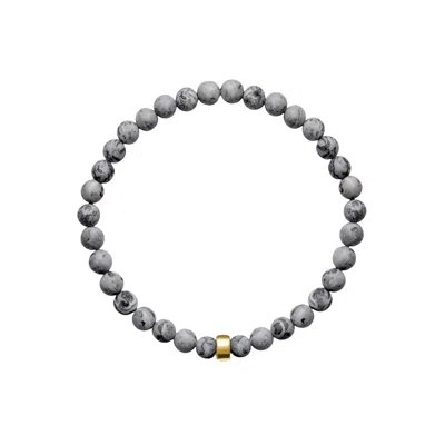 Ora Pearls Gold / Grey Aro Men's Map Jasper Bracelet Gold Bead In Multi