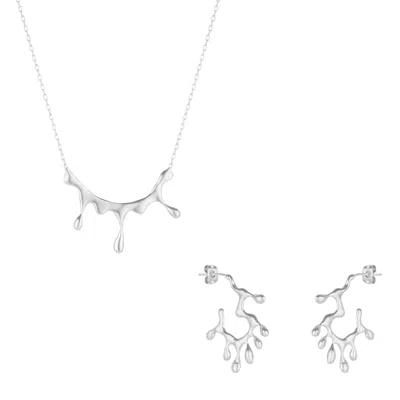 Mejoma Women's Dripping Silver Melting Necklace & Earring Set In Silver