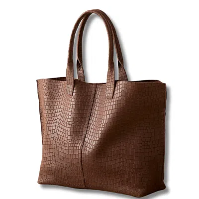 Juan-jo Women's Dark Brown Croc Embossed Extra Large Tote Bag - Maxi In Brown