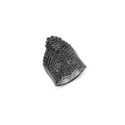 Sally Skoufis Women's Black / Silver Minx Ring With Man Made Cz Diamond Stimulant In Sterling Silver & Premium Bla In Multi