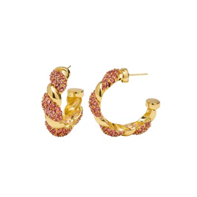 Lavani Jewels Women's Pink / Gold Fuchsia & Gold Plated Paramount Hoops In Multi