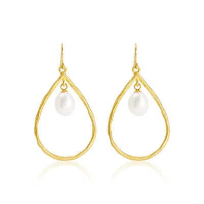 Pearls Of The Orient Online Women's White / Gold Credo Brushed Gold Vermeil & Pearls Drop Earrings In Multi