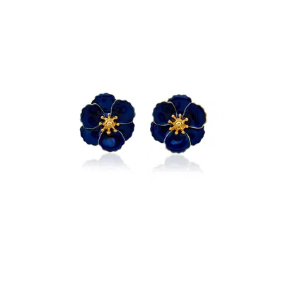 Milou Jewelry Women's Navy Blue Blossom Flower Earrings In Blue
