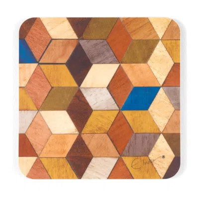 E. Inder Designs Six Square Coasters In Warm Earthy Shades With A Pop Of Blue. Heat Proof Melamine. In Multi