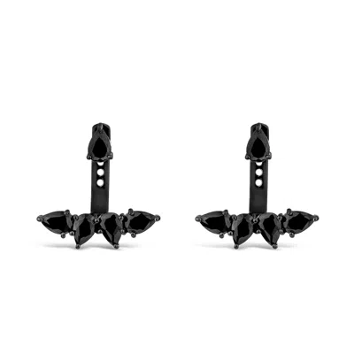 Sally Skoufis Women's Pure Ear Jacket With Man Made Black Cz Diamond Stimulant In Sterling Silver &black Rhodium In Black