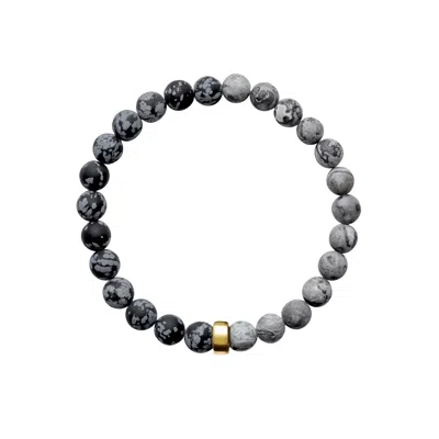 Ora Pearls Gold / Black / White Aro Men's Snowflake Obsidian & Map Jasper Bracelet Gold Bead - Large In Multi