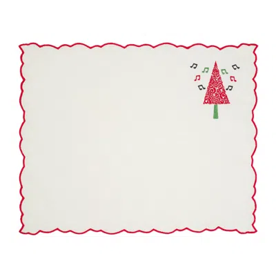 Km Home Collection Neutrals Set Of Two Christmas Tree Embroidery Cotton Placemat In Multi