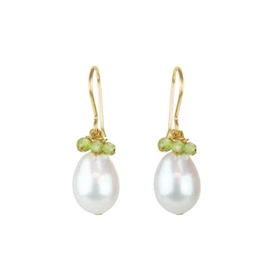 Mounir London Women's Green / White / Gold Pearl & Peridot Cluster Earrings In Multi