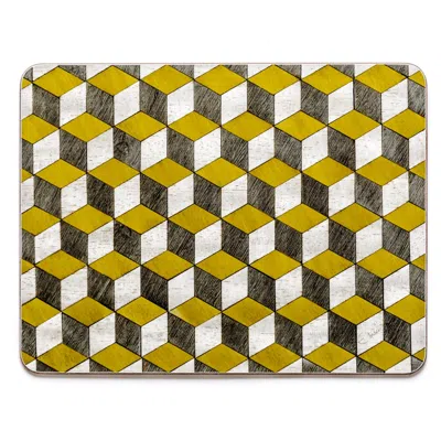 E. Inder Designs Yellow / Grey Placemats Set Of Six Mid Century Style. Heat Proof. U K Size Please Measure Plate Befo In Multi