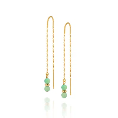 Nellou Jewellery Women's Gold / Green Fall Birthstone Earrings May Chrysoprase Gold Plated Sterling Silver In Multi