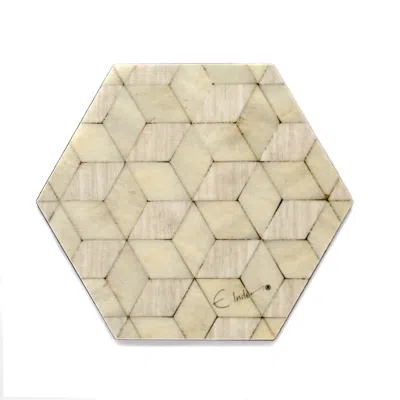 E. Inder Designs Neutrals Hexagonal Coaster Set Of Six. Neutral Scandi Colours Of Mottled Green & Light Grey. Heat Pr In Neutral