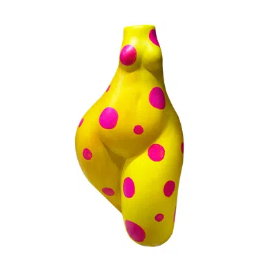 Quillattire Yellow / Pink Yellow And Pink Polka Dot Booty Vase In Yellow