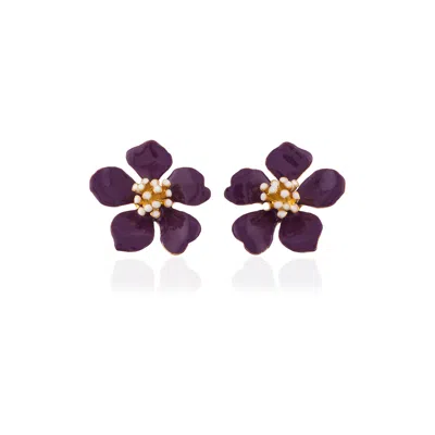 Milou Jewelry Women's Purple Cherry Blossom Flower Earrings In Purple