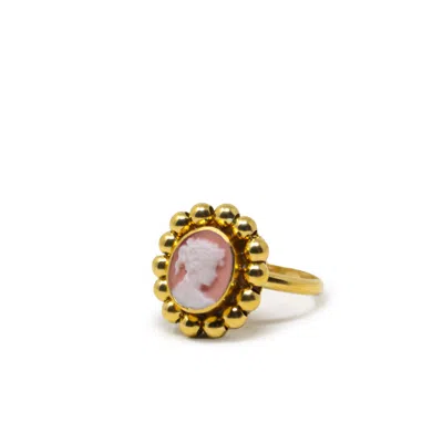 Vintouch Italy Women's Gold / Pink Gold-plated Pink Mini Cameo Beaded Ring In Multi