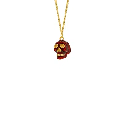 True Rocks Men's Red / Gold Mini Skull Pendant Red Enamel & 18kt Gold-plated In Gold