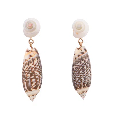 Oanasavu.creations Women's Gold / White / Brown Pearlescent Seashells Shells Summer Earrings Gold Studs In Multi