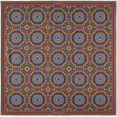 Otway & Orford Men's Brown / Blue / Gold 'whirligig' Medallion Silk Pocket Square In Brown, Gold, Blue & Green. Ful In Multi