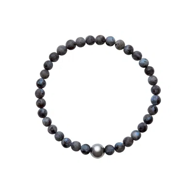 Ora Pearls Black / Blue / Grey Aro Men's Tahitian Pearl & Larvikite Bracelet In Multi