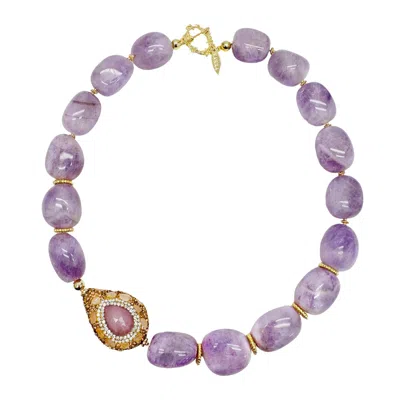 Farra Women's Purple Amethyst With Rhinestone Chunky Statement Necklace In Purple