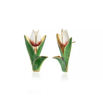 Milou Jewelry Women's Tulip Flower Earrings - White In White