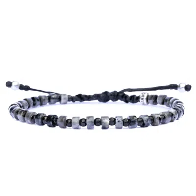 Harbour Uk Bracelets Men Stone Rope Bracelet - Handmade Of Silver Steel & Black Labradorite - Orion In Black