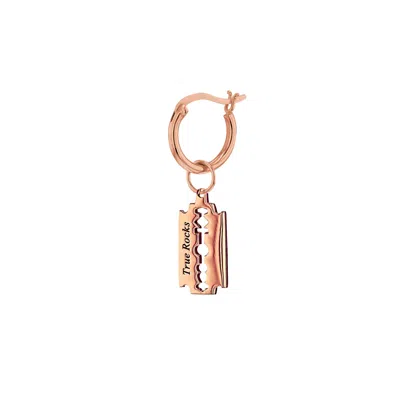 True Rocks Men's 18kt Rose Gold Plated Mini Razor Blade Charm On Rose Gold Hoop In Gold