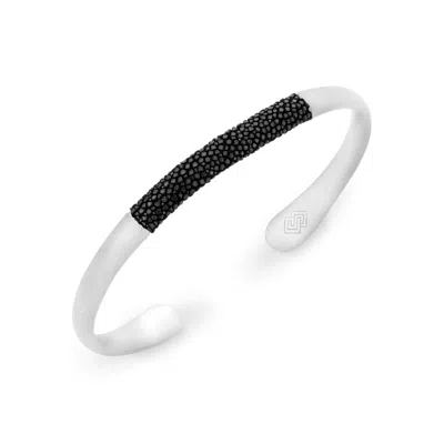 Sally Skoufis Men's Black / Silver Marino Cuff With Galuchat - Noir With Brushed Sterling Silver In Multi