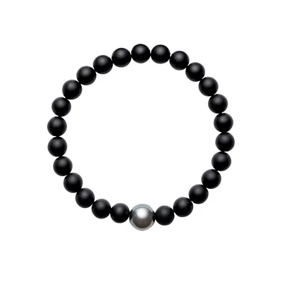 Ora Pearls Black / Grey Aro Men's Tahitian Pearl & Onyx Bracelet - Large In Multi