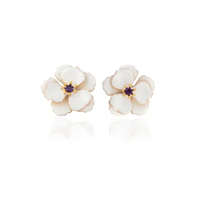 Milou Jewelry Women's White Viola Flower Earrings In White