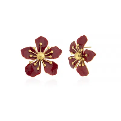 Milou Jewelry Women's Magnolia Flower Earrings - Red In Red