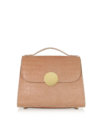 Le Parmentier Women's Neutrals Bombo Croco Embossed Leather Top-handle Satchel Bag W/strap - Nude Color In Multi