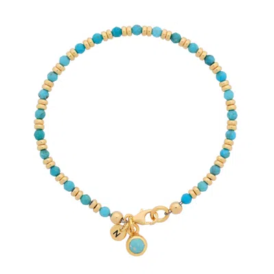 Nellou Jewellery Women's Blue Linear December Birthstone Bracelet Turquoise Gold Plated Sterling Silver In Blue